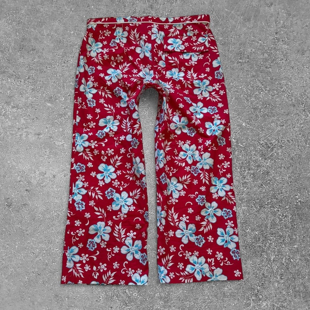 Tracy Evans Red Tropical Floral Pants Y2K Coconut Girl Hibiscus Size 9 - Picture 2 of 6
